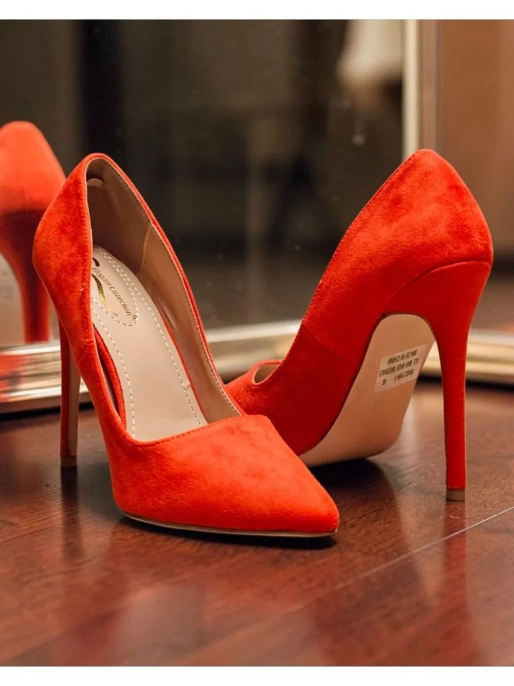 Orange Faux Suede Pointed-Toe Stiletto Heels Womens